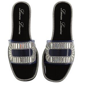 Lauren Lorraine Jane Embellished Flat Jelly Sandals NEW WITH BOX SIZE 11 BLACK